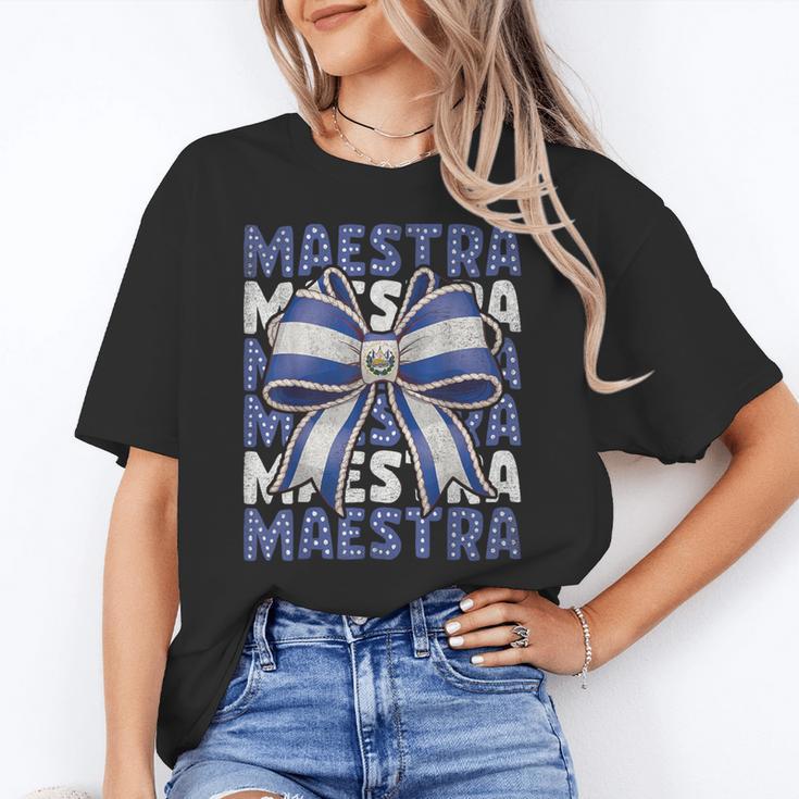 Maestra El Salvador Coquette Bow Hispanic Spanish Teacher Women's T-Shirt