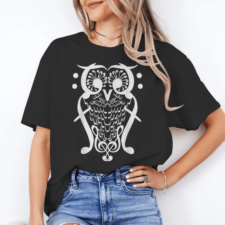 Music Note Owl Shirt Musicians Teacher Birthday Bird Women's T-Shirt