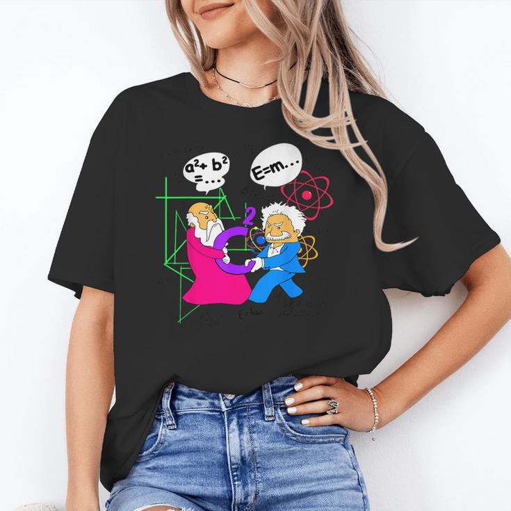 Nerdy Pythagoras Fighting Over C Squared Math Teacher Women's T-Shirt