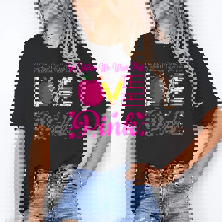 In October We Wear Pink Love Teacher Breast Cancer Awareness Women&#x27;s T-Shirt