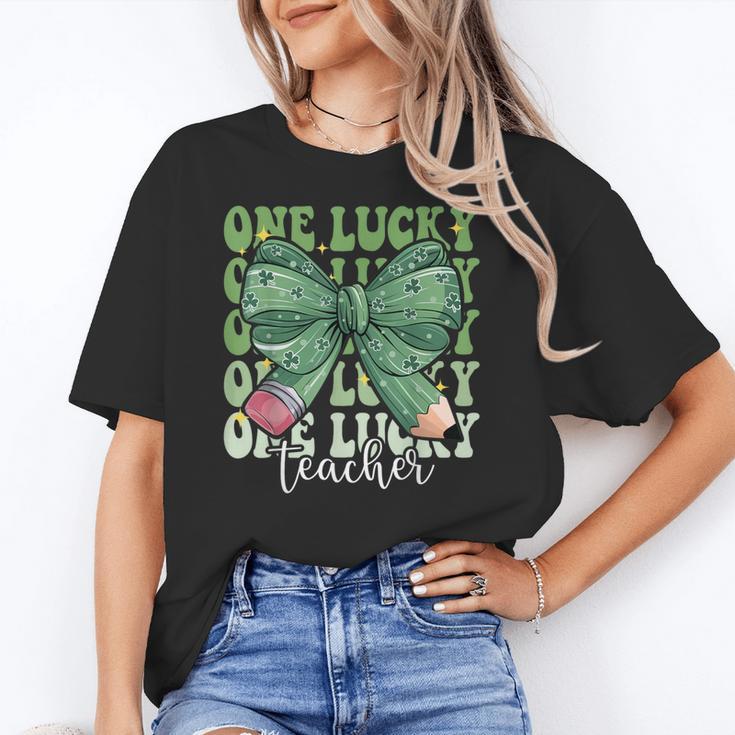 One Lucky Teacher Coquette Bow St Patricks Day Teacher Women's T-Shirt