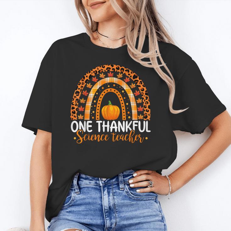 One Thankful Science Teacher Rainbow Boho Fall Thanksgiving Women's T-Shirt