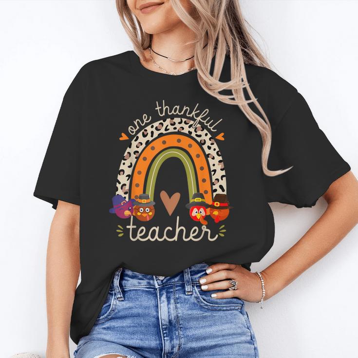 One Thankful Teacher Thanksgiving Turkey Rainbow Fall Women's T-Shirt