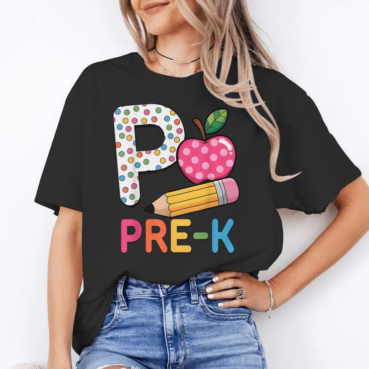P Is For Pre K Teacher Student Pencil Apple Back To School Women's T-Shirt