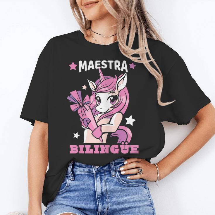 Pink Unicorn Spanish Teacher Regalos Para Bilingue Teacher Women's T-Shirt