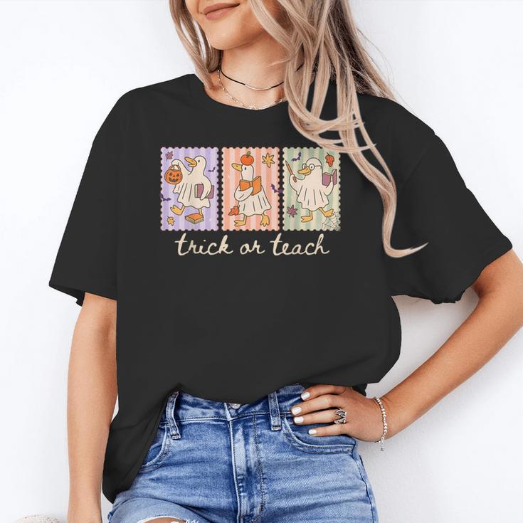Preppy Goose Teacher Trick Or Teach Halloween Teacher Goose Women's T-Shirt