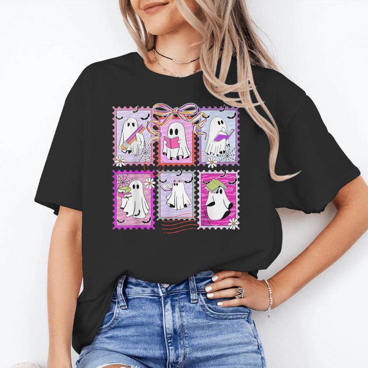 Preppy Spooky Teacher Halloween Ghost Coquette Bow Autumn Women's T-Shirt, trending gift Preppy Spooky Teacher Halloween Ghost Coquette Bow Autumn Women's T-Shirt, trending gift