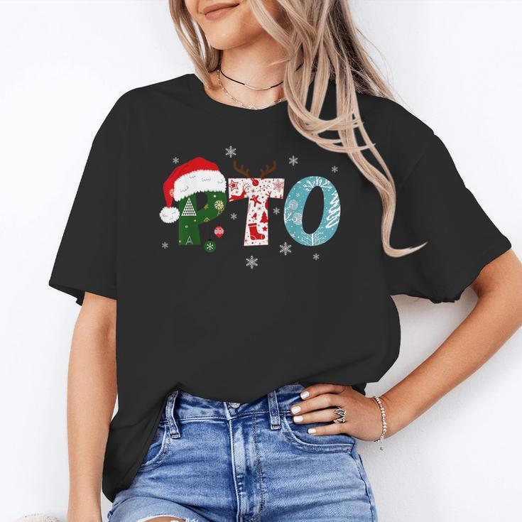 PTO Santa Hat Reindeer Parent Teacher Organization Christmas Women's T-Shirt