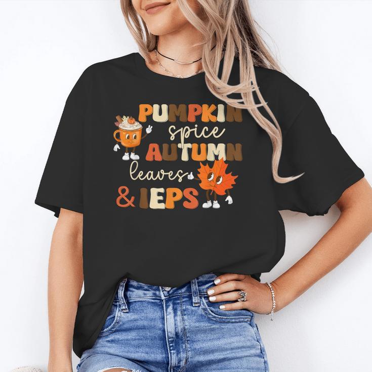 Pumpkin Spice Autumn Leaves IEPS Sped Teacher Fall Women's T-Shirt