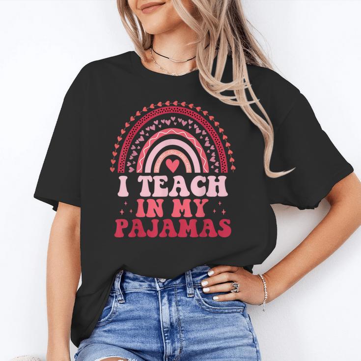 Rainbow Retro Homeschool Mom Teacher I Teach In My Pajamas Women's T-Shirt