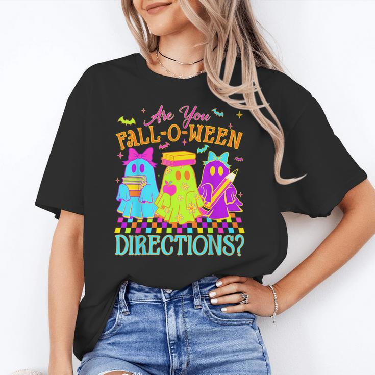 Retro Are You Falloween Direction Teacher Spooky Halloween Women's T-Shirt