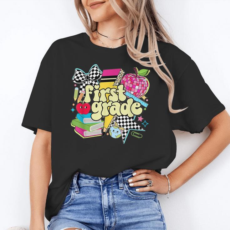 Retro First Grade Teacher Disco Ball Coquette Back To School Women's T-Shirt