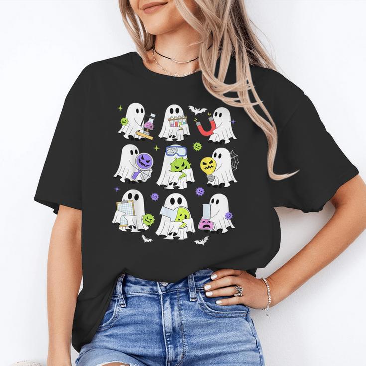 Retro Halloween Science Teacher Ghost Laboratory Teacher Women's T-Shirt