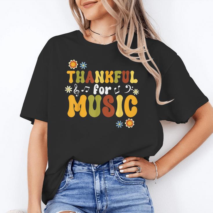 Retro Thankful For Music Floral Music Teacher Thanksgiving Men Women Women's T-Shirt