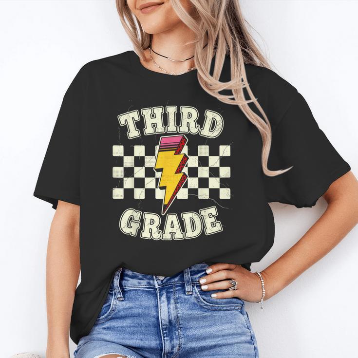 Retro Third Grade Teacher Lightning Bolt Pencil Teacher Kids Women's T-Shirt