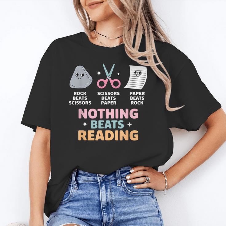 Rock Paper Scissors Teacher Librarian Nothing Beats Reading Women's T-Shirt
