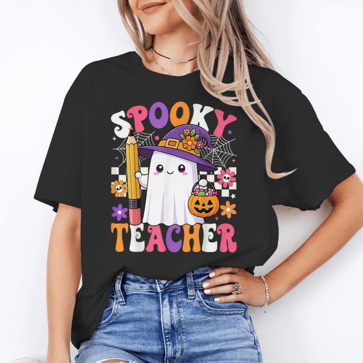 Spooky Teacher Ghost Pencil Teach Halloween Teacher Women's T-Shirt