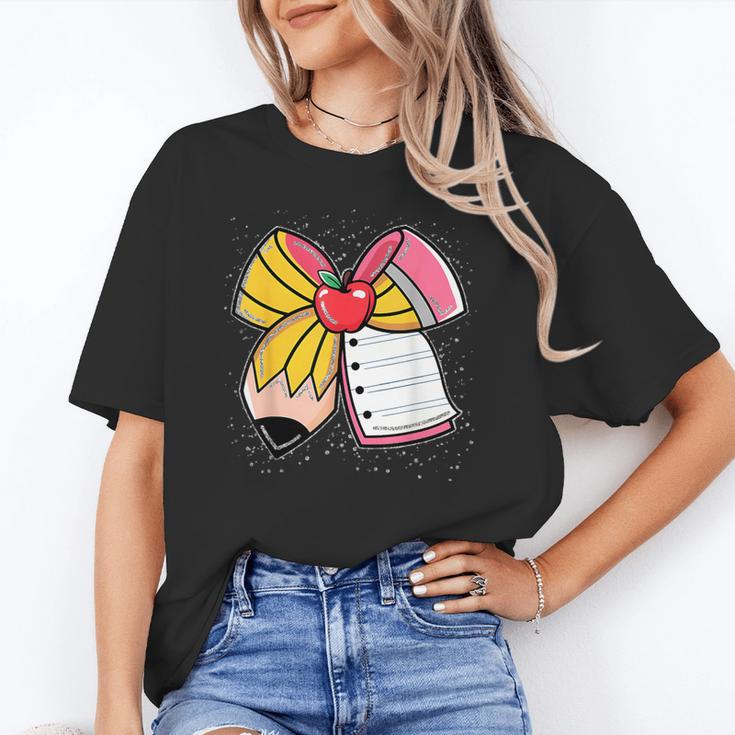 Student Teacher Coquette Bow Pencil Back To School First Day Women's T-Shirt