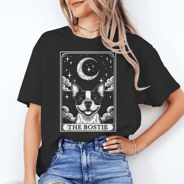Tarot Card Vintage Crescent Moon Boston Terrier Dog Mom Women's T-Shirt, Couple Gifts, Mom Gifts, Boston Terrier Tarot Gifts, Boston Terrier Mom Gifts, trending gift