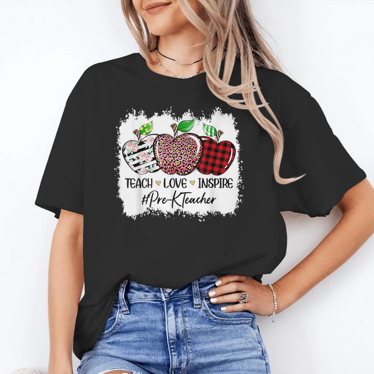 Teach Love Inspire Pre-k Teacher Apple Leopard Red Plain Women's T-Shirt