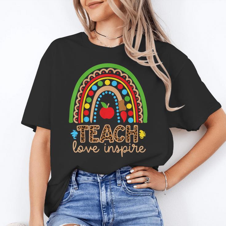 Teach Love Inspire Rainbow Leopard Cheetah Print Teacher Women's T-Shirt