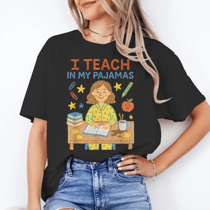 I Teach In My Pajamas Crayon Home School Teacher PJs Women's T-Shirt