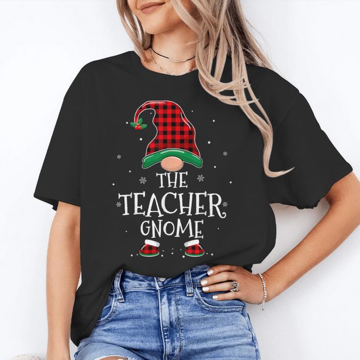 Teacher Gnome Xmas Family Matching Plaid Christmas Gnomes Women's T-Shirt
