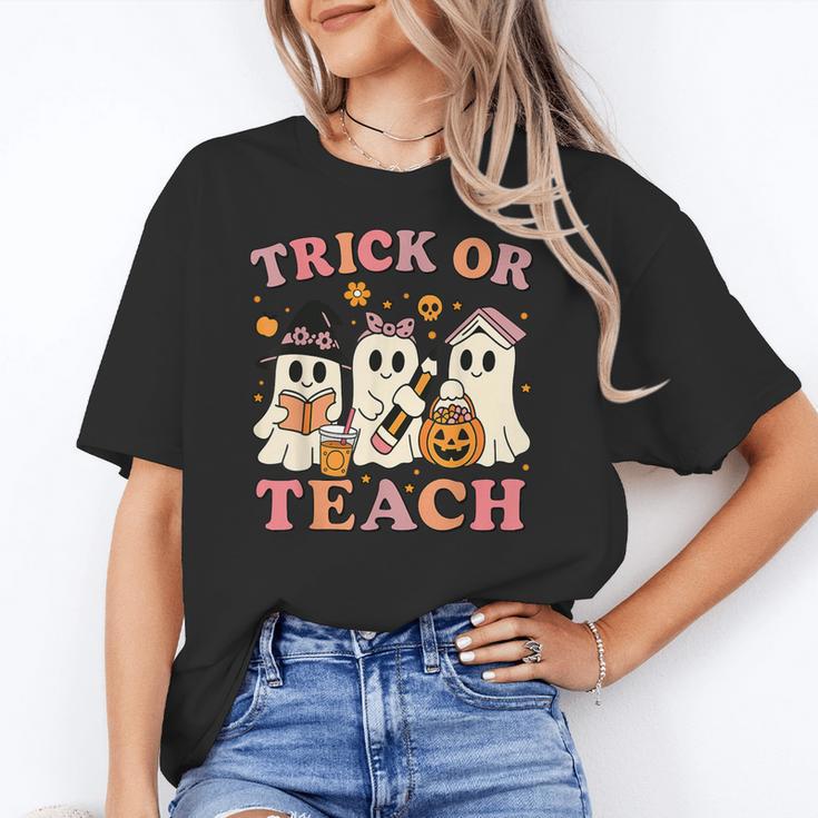 Teacher Halloween Trick Or Teach Cute Ghost Coffee Pumpkins Women's T-Shirt