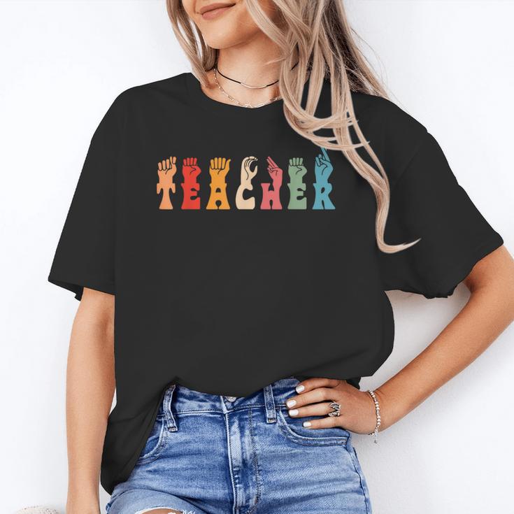 Teacher Word In Sign Language Awareness ASL Back To School Women's T-Shirt