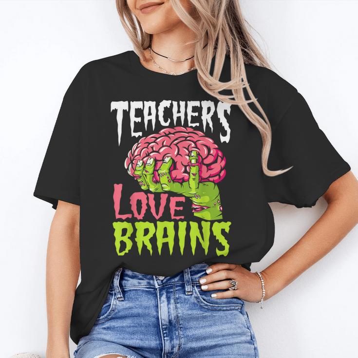 Teachers Love Brains Zombie Teacher Halloween Zombies Women's T-Shirt