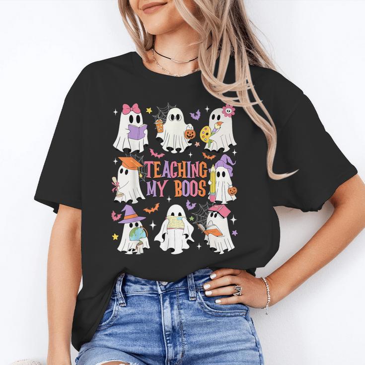 Teaching My Boos Teacher Cute Ghost Groovy Teacher Halloween Women's T-Shirt