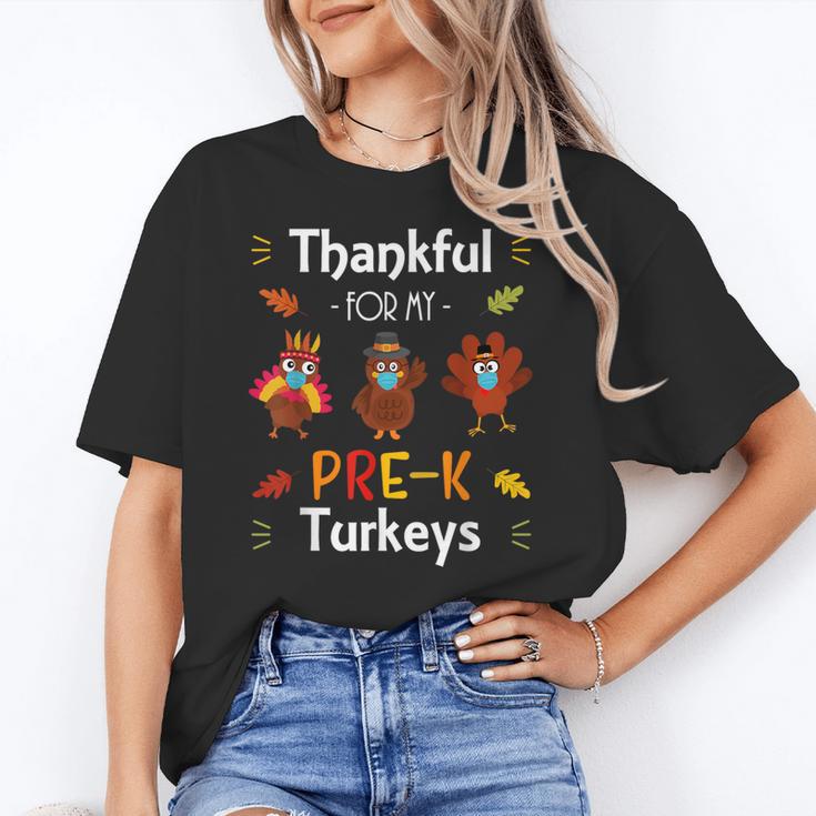 Thankful For My Prek Turkeys In Masks Thanksgiving Teacher For Men Women Women's T-Shirt
