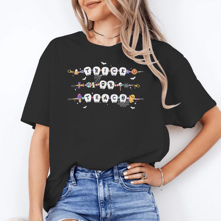 Trick Or Teach Spooky Teacher Happy Halloween Bracelet Women's T-Shirt