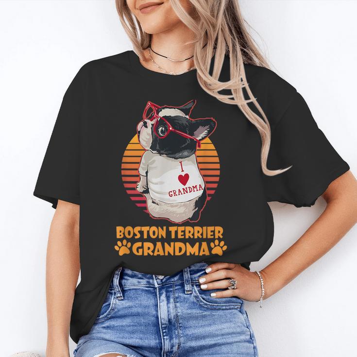 Vintage Boston Terrier Grandma Wear Sunglasses Dog Lover Men Women Girls Kids Women's T-Shirt