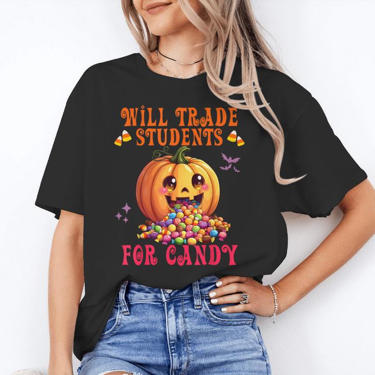 Will Trade Students For Candy Teacher Cute Halloween Pumpkin Women's T-Shirt