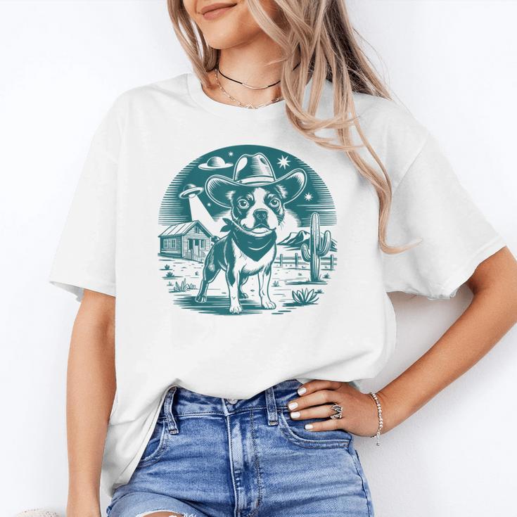 Boston Terrier Cowboy UFO Shirt Vintage Western Dog Mom Tee Women's T-Shirt
