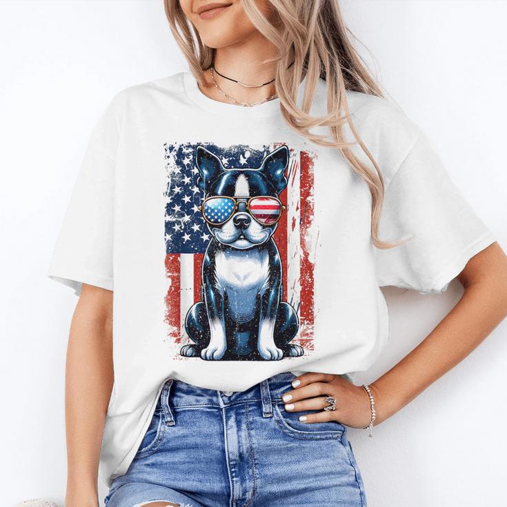 Boston Terrier Dog American USA US Flag Pets Vintage Outfit Women's T-Shirt