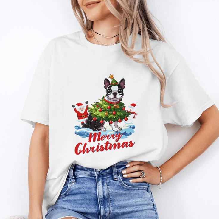 Boston Terrier Merry Christmas Tree Lights Dog X-Mas Dogs Women's T-Shirt, Boston Terrier Christmas Gifts, trending gift