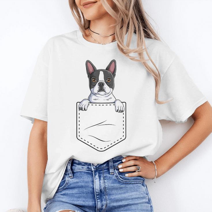 Boston Terrier In The Pocket Cute Boston Terrier Dog Lovers Men Women Girls Kids Women's T-Shirt