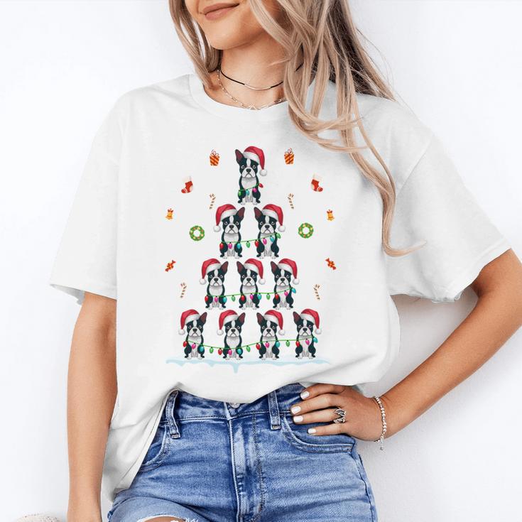 Boston Terrier Xmas Tree Lights For Men Women Boston Terrier Women's T-Shirt