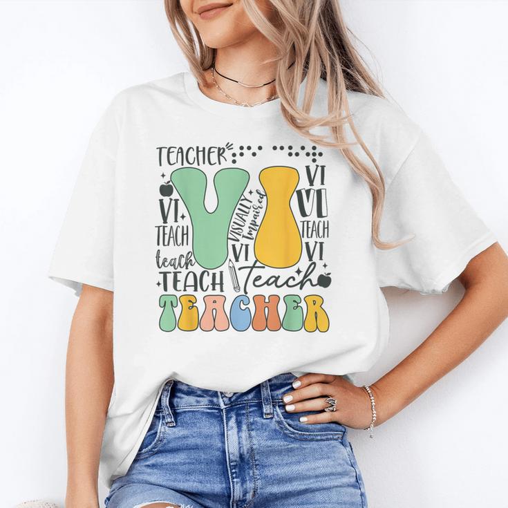 Braille Teacher Of The Visually Impaired Groovy VI Teacher Women's T-Shirt