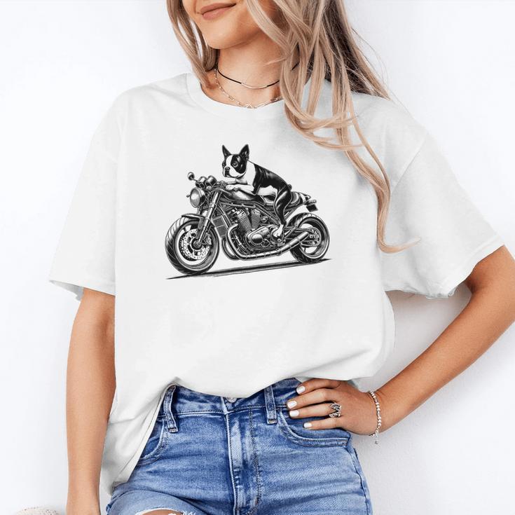 Cool Boston Terrier Riding a Motorcycle Biker Dog Lover For Men Women Kids Women's T-Shirt