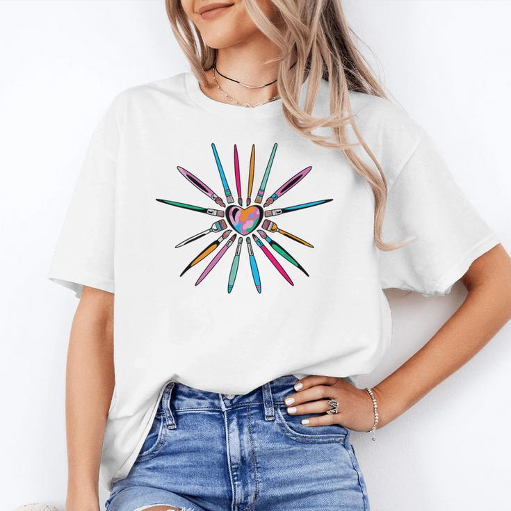 Cool Brush Heart Shape Art Teacher Paint For Artist Painter Women's T-Shirt