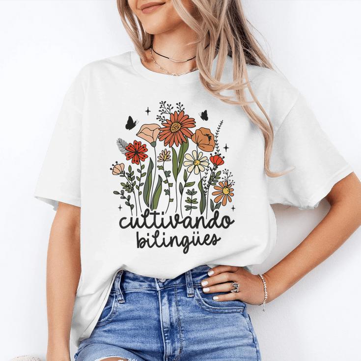 Cultivando Bilingues Dual Language Crew Bilingual Teacher Men Women Girls Kids Women's T-Shirt