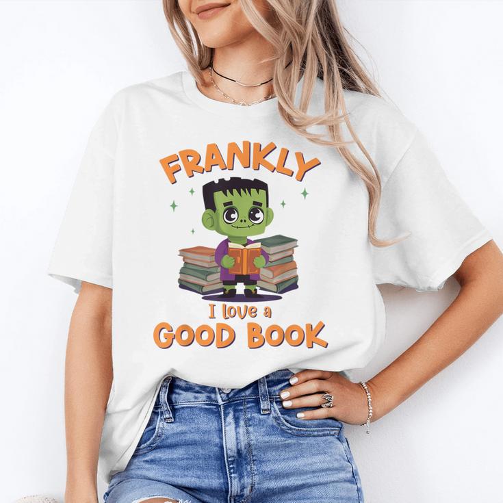 Cute Halloween Teacher Librarian Frankenstein Reading Books Women's T-Shirt