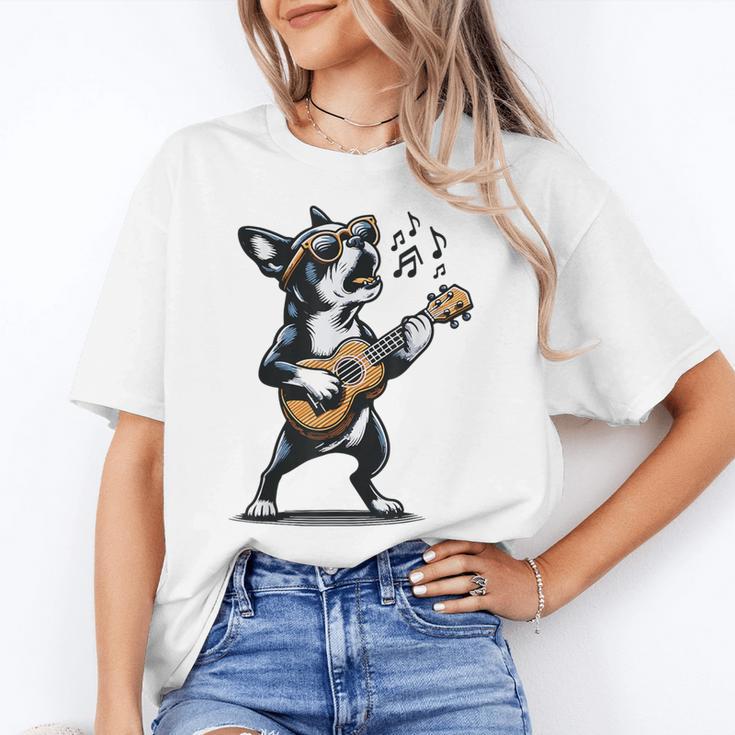 Dog Playing Guitar Singing Boston Terrier  For Men Women Girls Kids Women's T-Shirt