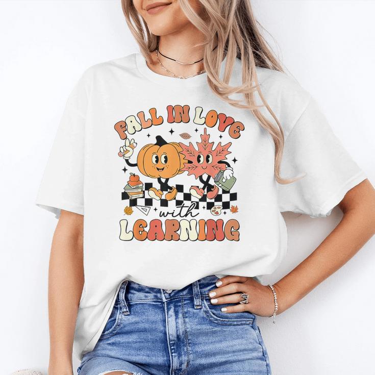 Fall In Love With Learning Teacher Retro Thanksgiving Women's T-Shirt