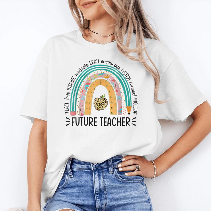 Future Teacher Cute Rainbow Leopard Teacher Outfit For Men Women Girls Kids Women's T-Shirt