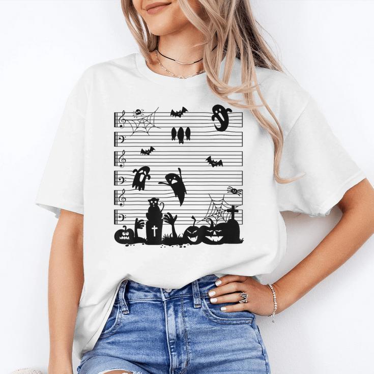 Halloween Music Note Clefs Spooky Ghost For Music Teacher Women's T-Shirt