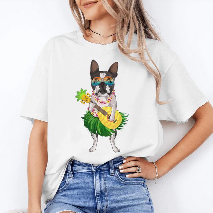 Hawaiian Boston Terrier Dog Pineapple Ukulele Summer For Men Women Girls Kids Women's T-Shirt